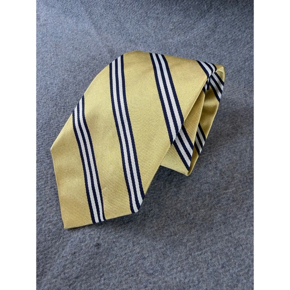 Brooks Brothers Other - Brooks Brothers Necktie Mens Gold Navy Blue White Striped Silk 346 Italy